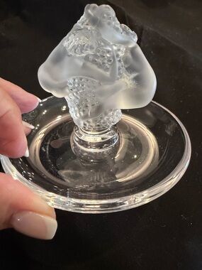 Lalique France Frosted Crystal Nude Figure Trinket Dish Ring Holder Pin Tray